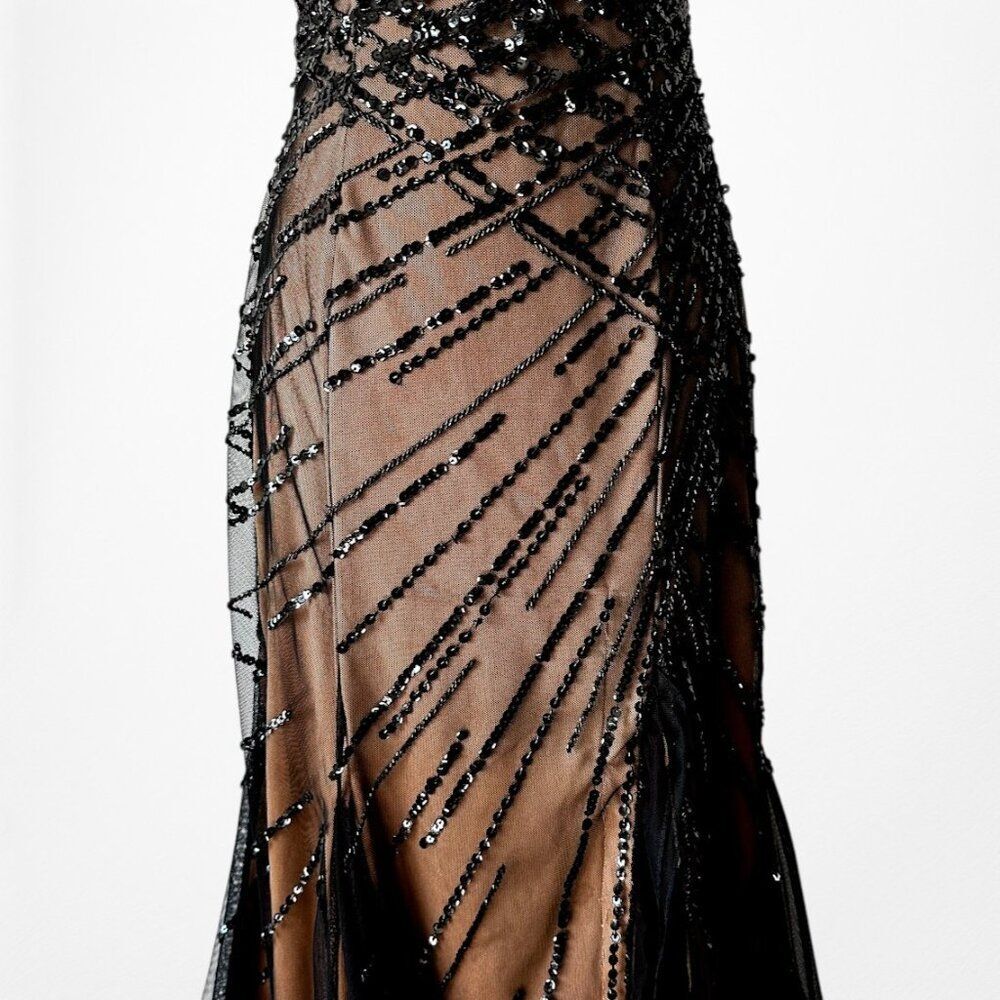 Vintage Y2K Brown Black Beaded Mesh Maxi Bodycon Side Slit Prom Dress Size M/L - Picture 8 of 13